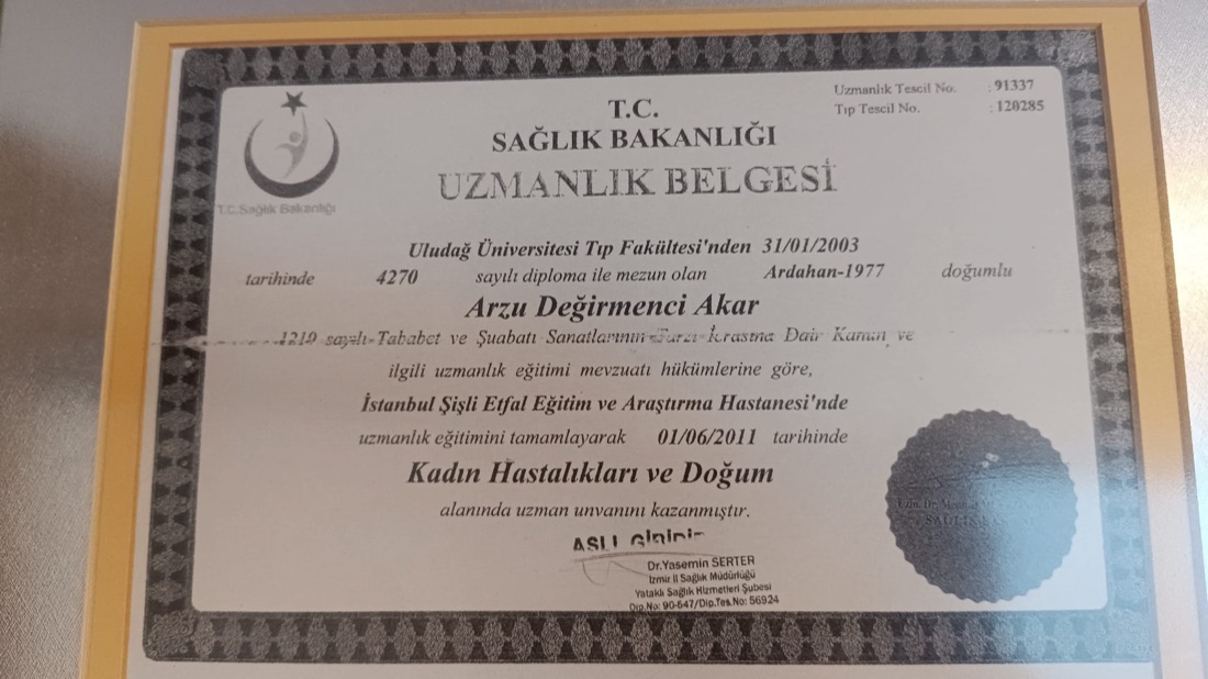 T.C. Sağlık Bakanlığı — Kadın Hastalıkları ve Doğum Uzmanlık Belgesi